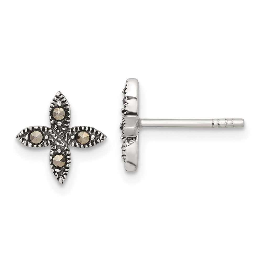 Sterlingsilber Antikisiert Markasit Fantasie Blume Ohrstecker