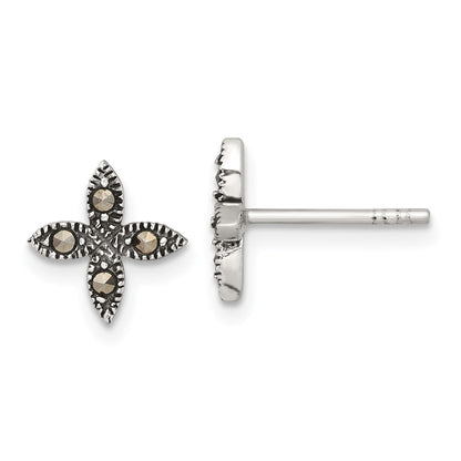 Sterlingsilber Antikisiert Markasit Fantasie Blume Ohrstecker