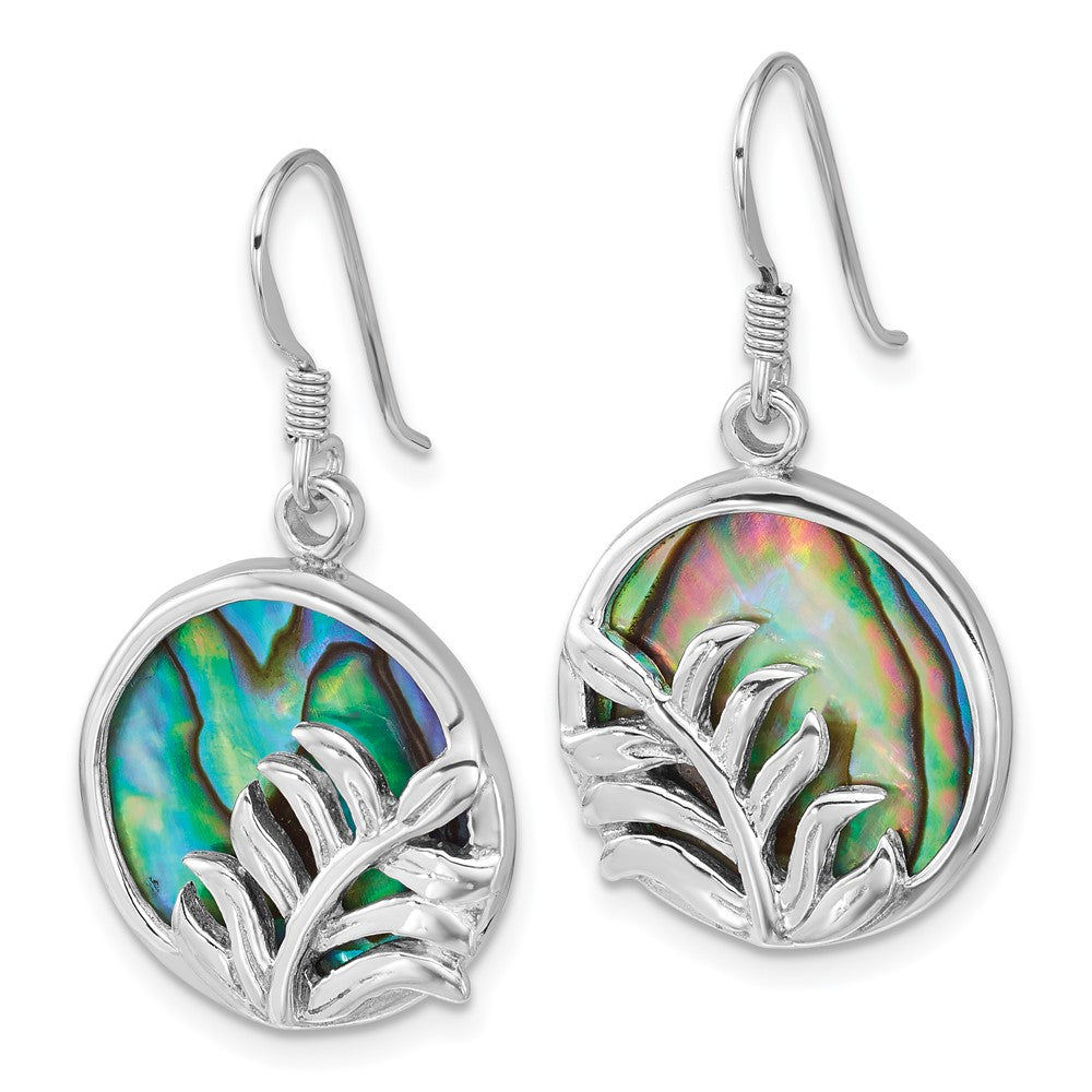 Sterlingsilber Rhodiniert Poliert Abalone Rund mit Leaves Ohrringe