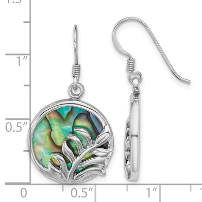 Sterlingsilber Rhodiniert Poliert Abalone Rund mit Leaves Ohrringe