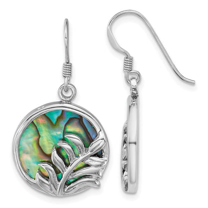 Sterlingsilber Rhodiniert Poliert Abalone Rund mit Leaves Ohrringe