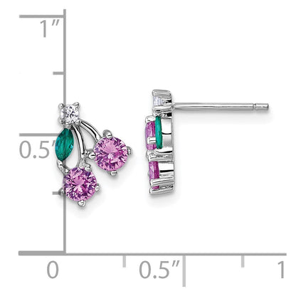 Sterlingsilber Rhod-pl Zirkonia Lab Cr Corundum & Grün Glas Cherry Stecker Earrin