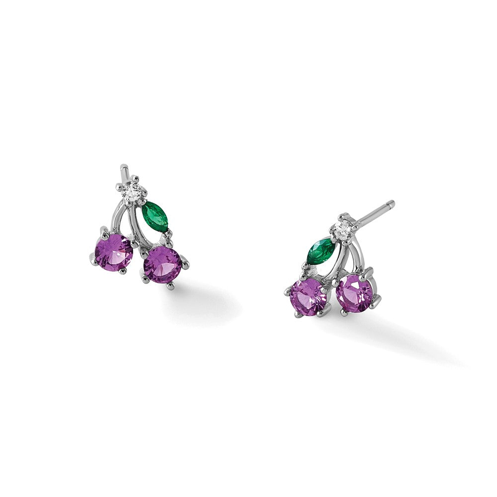 Sterlingsilber Rhod-pl Zirkonia Lab Cr Corundum & Grün Glas Cherry Stecker Earrin