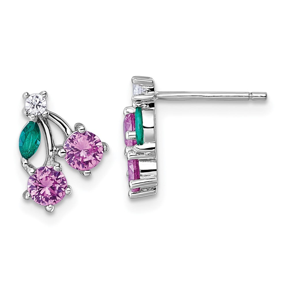 Sterlingsilber Rhod-pl Zirkonia Lab Cr Corundum & Grün Glas Cherry Stecker Earrin
