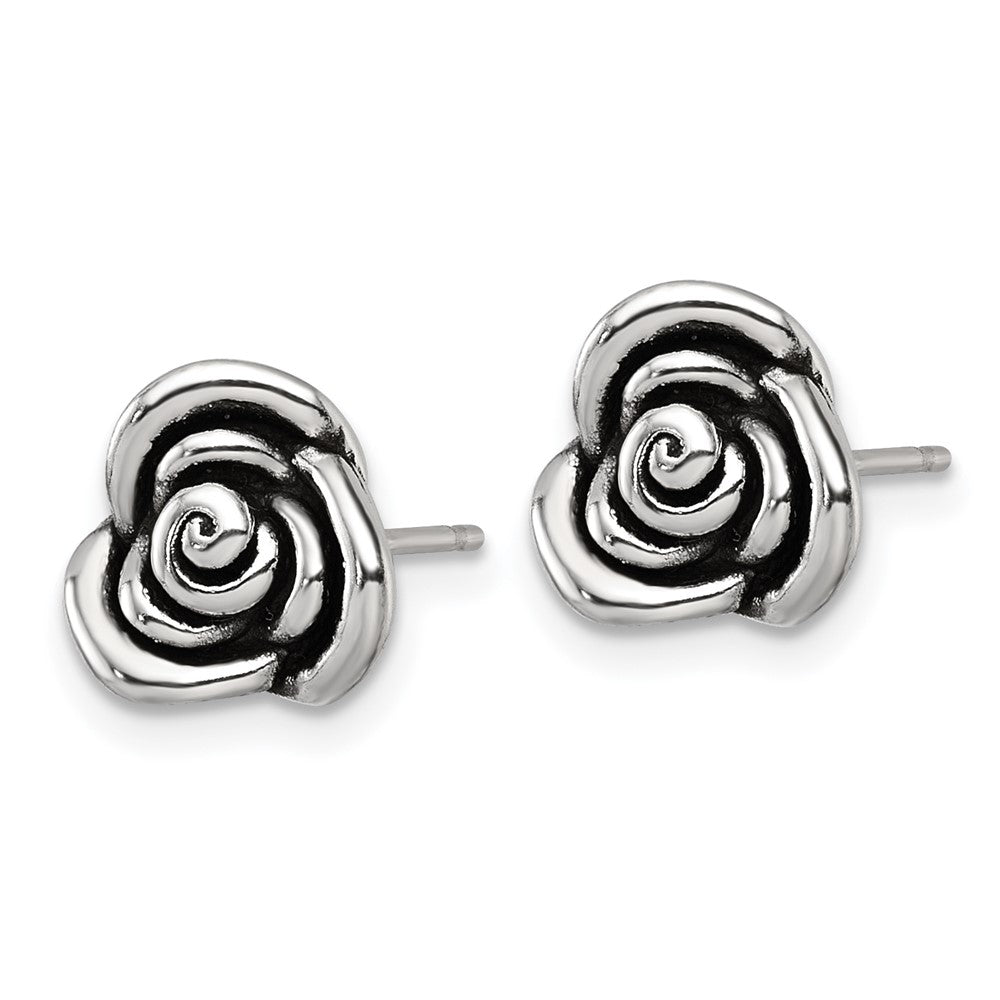 Sterlingsilber Poliert und Antikisiert Rose Ohrstecker