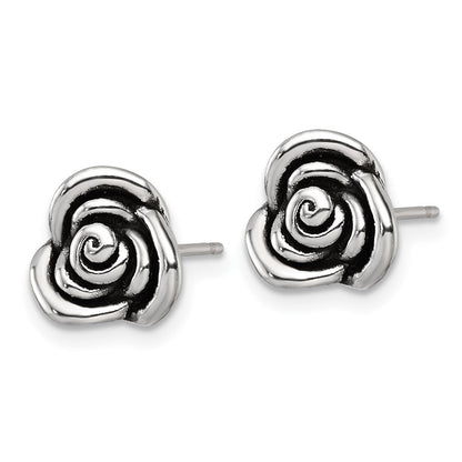 Sterlingsilber Poliert und Antikisiert Rose Ohrstecker