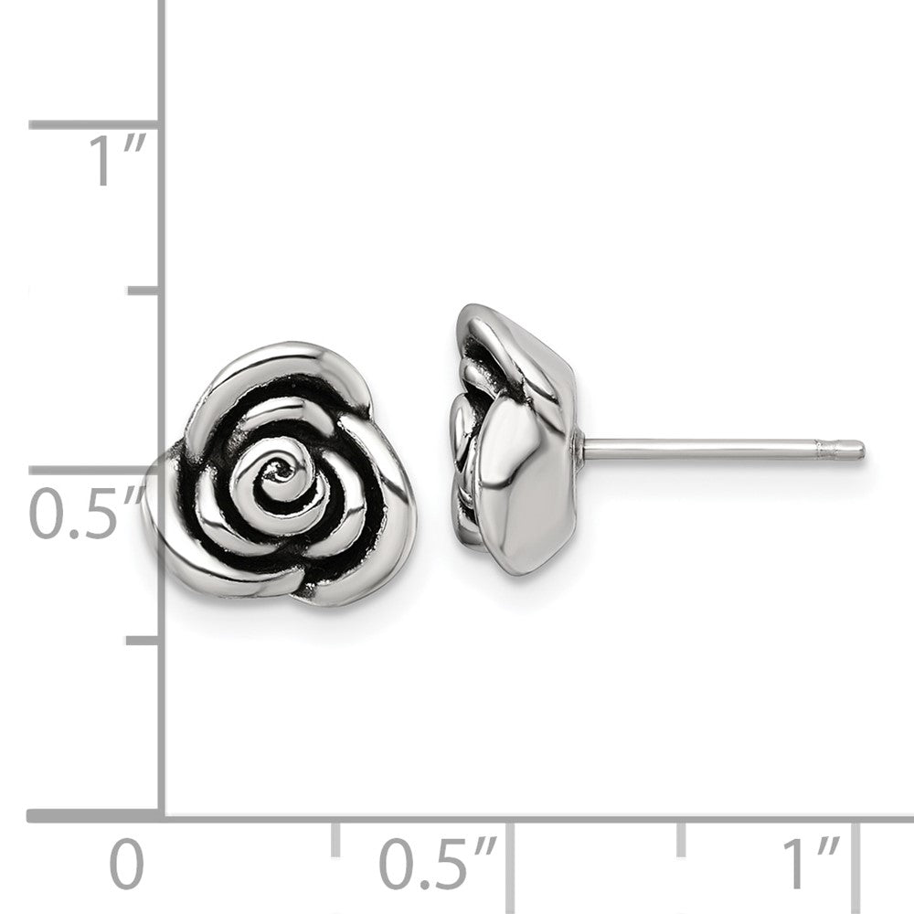 Sterlingsilber Poliert und Antikisiert Rose Ohrstecker