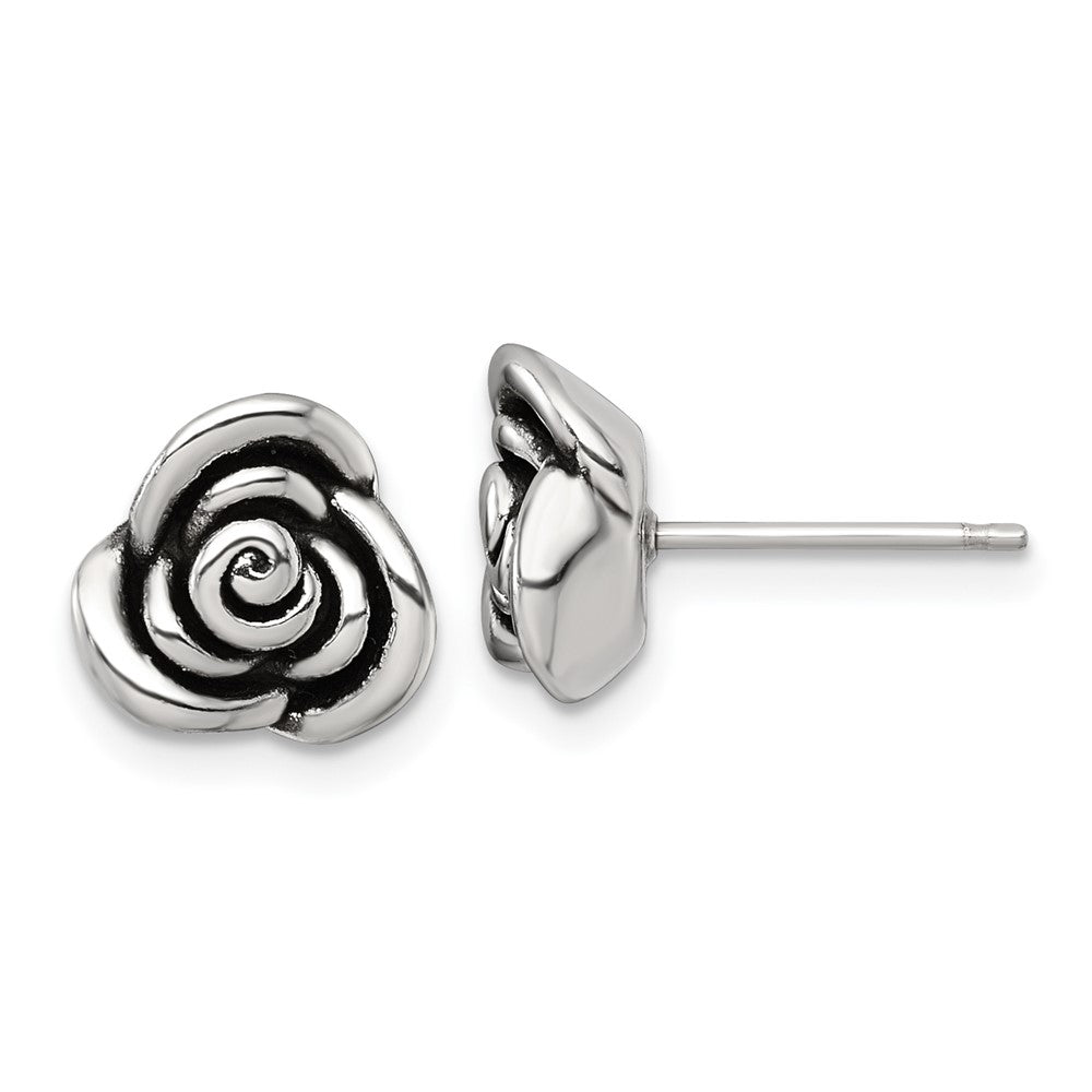 Sterlingsilber Poliert und Antikisiert Rose Ohrstecker