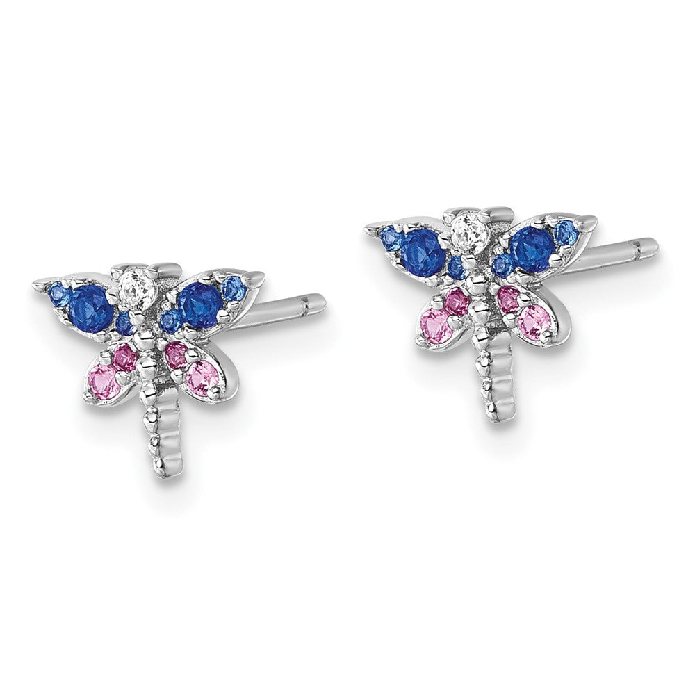 Sterlingsilber Rhod-pl Zirkonia Lab Cr Corundum & Blau Glas Libelle Ohrringe