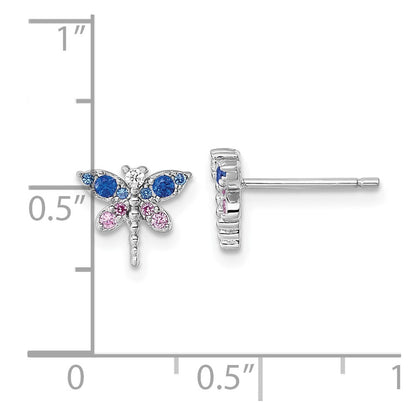 Sterlingsilber Rhod-pl Zirkonia Lab Cr Corundum & Blau Glas Libelle Ohrringe