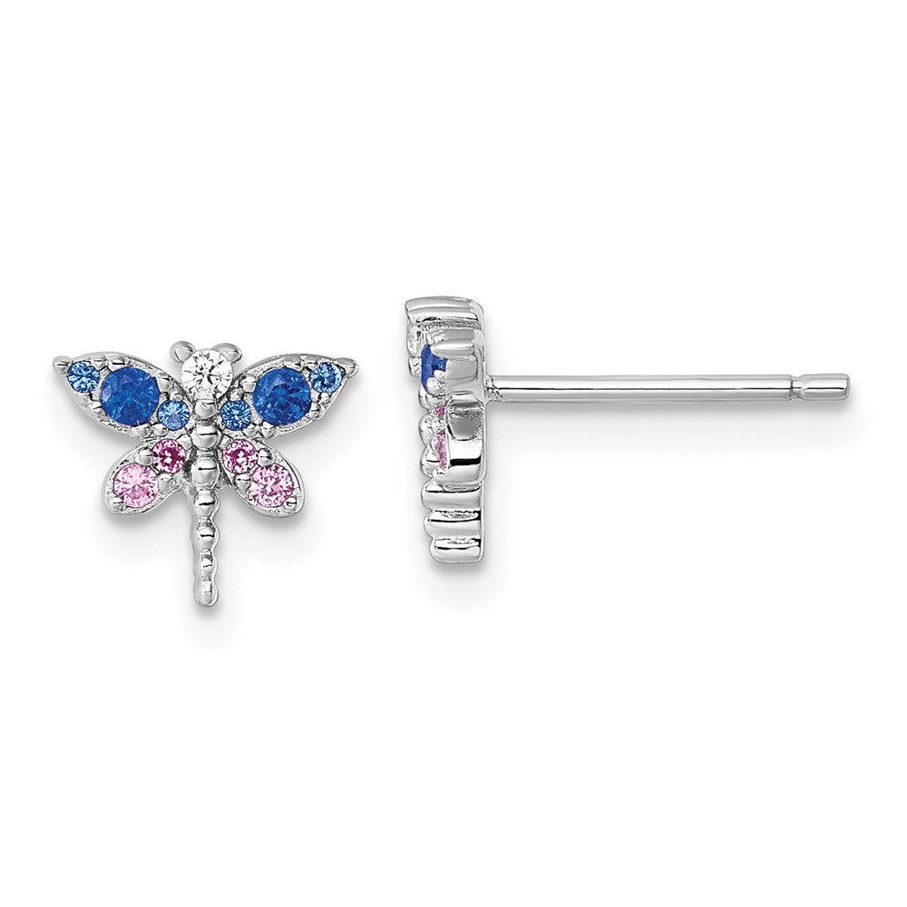 Sterlingsilber Rhod-pl Zirkonia Lab Cr Corundum & Blau Glas Libelle Ohrringe