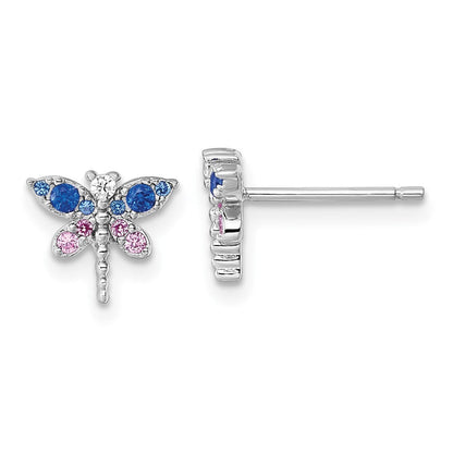 Sterlingsilber Rhod-pl Zirkonia Lab Cr Corundum & Blau Glas Libelle Ohrringe