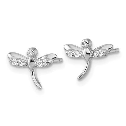 Sterlingsilber Rhodiniert Poliert Zirkonia Libelle Ohrstecker