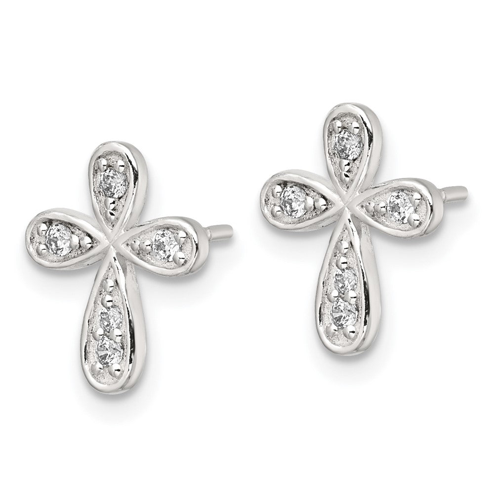 Sterlingsilber Poliert Zirkonia Kreuz Ohrstecker
