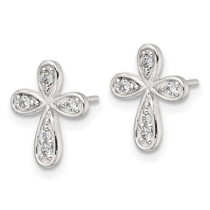 Sterlingsilber Poliert Zirkonia Kreuz Ohrstecker