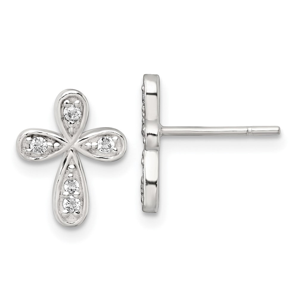 Sterlingsilber Poliert Zirkonia Kreuz Ohrstecker