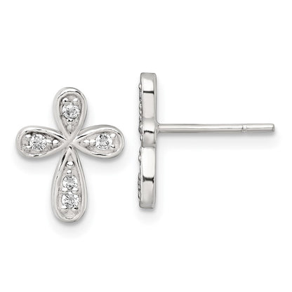Sterlingsilber Poliert Zirkonia Kreuz Ohrstecker