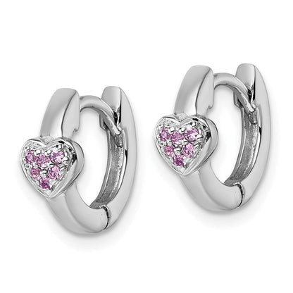 Sterlingsilber Rhodiniert Kinder Rosa Zirkonia Herz Creolen