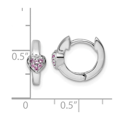 Sterlingsilber Rhodiniert Kinder Rosa Zirkonia Herz Creolen