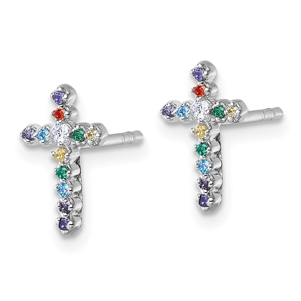 Sterlingsilber Rhodiniert Kinder Zirkonia Kreuz Ohrstecker