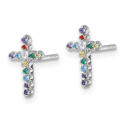 Sterlingsilber Rhodiniert Kinder Zirkonia Kreuz Ohrstecker