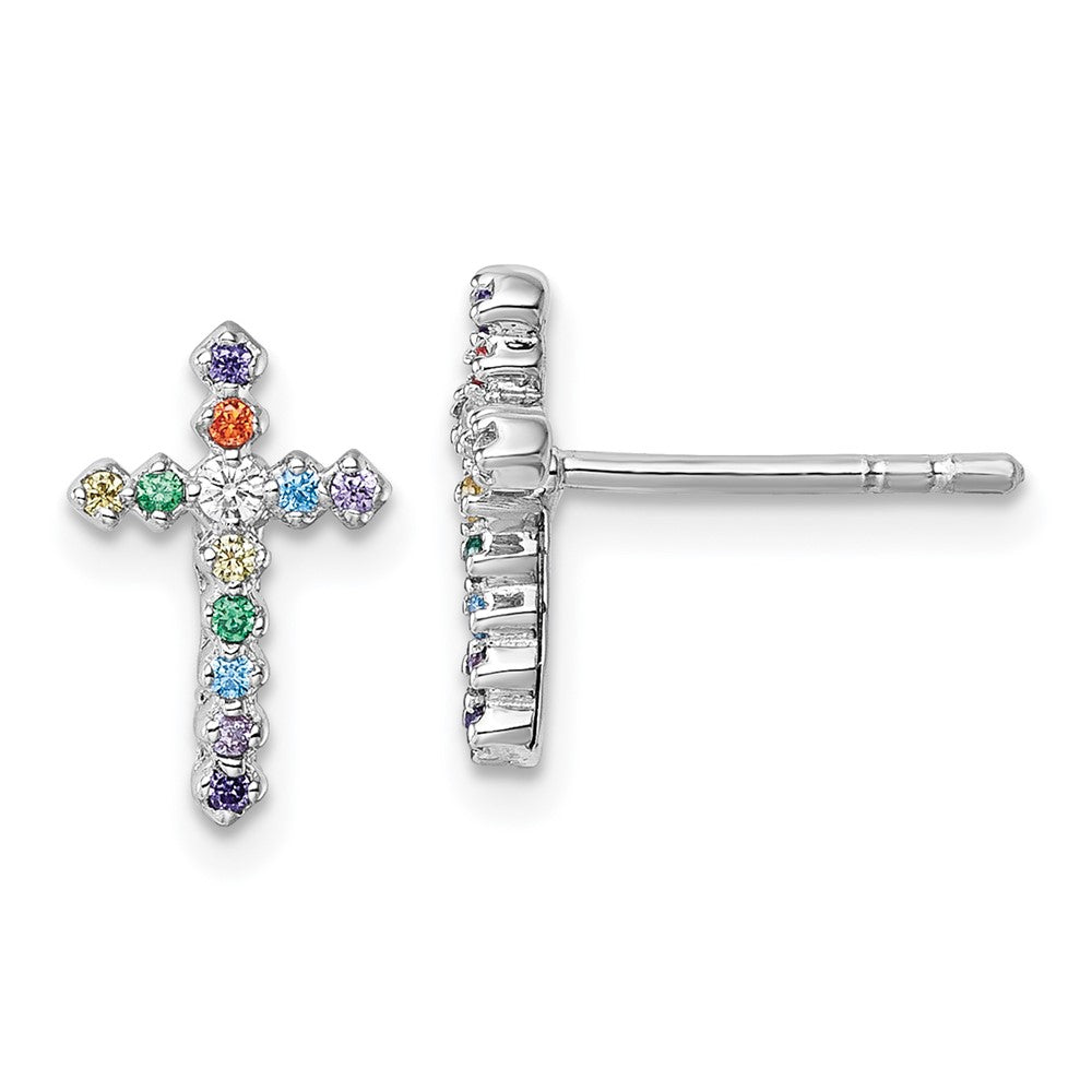 Sterlingsilber Rhodiniert Kinder Zirkonia Kreuz Ohrstecker