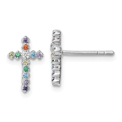 Sterlingsilber Rhodiniert Kinder Zirkonia Kreuz Ohrstecker