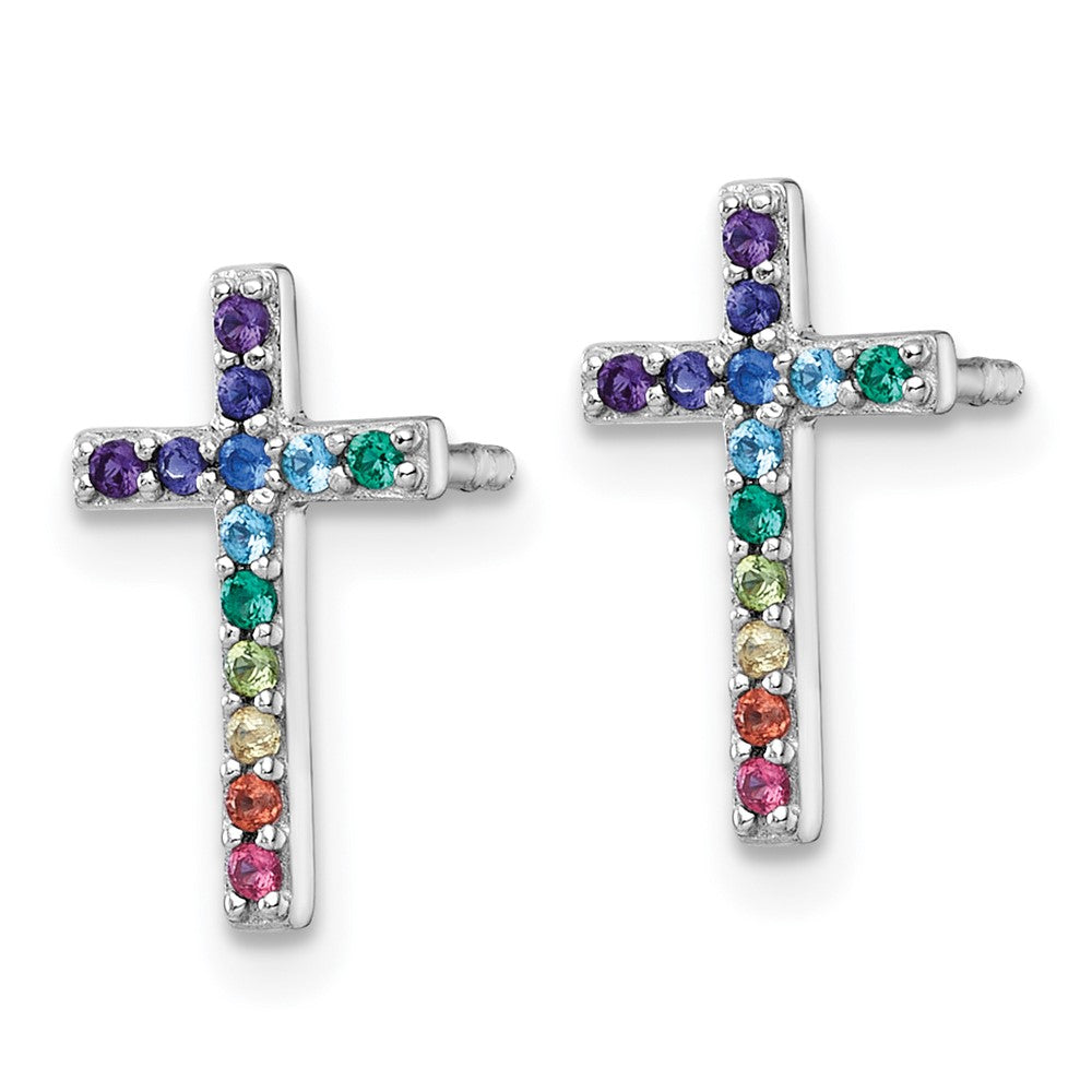 Sterlingsilber Rhodiniert-pl Mehrfarbig Nano Kristall Kinder Kreuz Ohrstecker