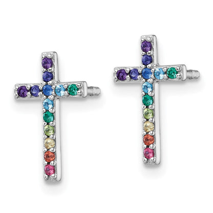Sterlingsilber Rhodiniert-pl Mehrfarbig Nano Kristall Kinder Kreuz Ohrstecker