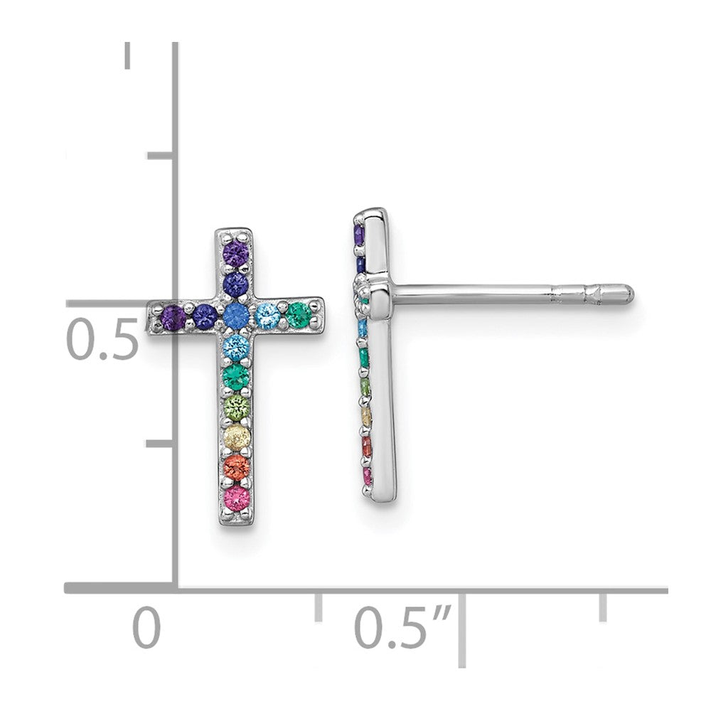 Sterlingsilber Rhodiniert-pl Mehrfarbig Nano Kristall Kinder Kreuz Ohrstecker