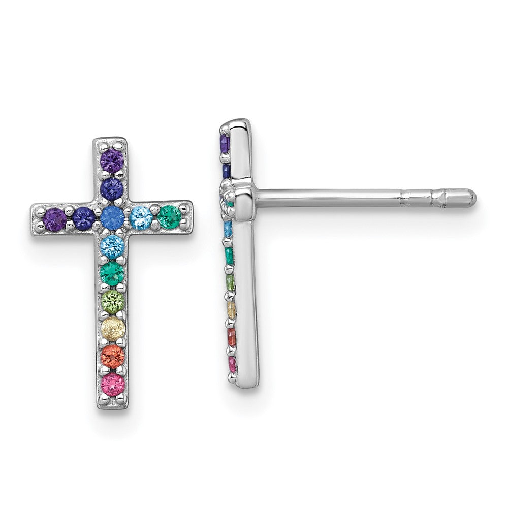 Sterlingsilber Rhodiniert-pl Mehrfarbig Nano Kristall Kinder Kreuz Ohrstecker