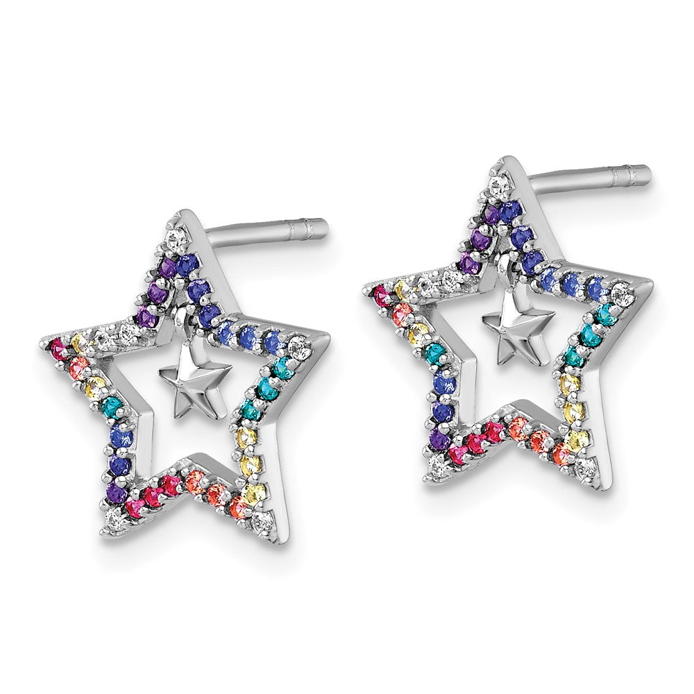 Sterlingsilber Rhodiniert-pl Farbe Nano Crystals Stern mit Mini Stern Kinder Ohrstecker