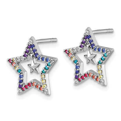 Sterlingsilber Rhodiniert-pl Farbe Nano Crystals Stern mit Mini Stern Kinder Ohrstecker