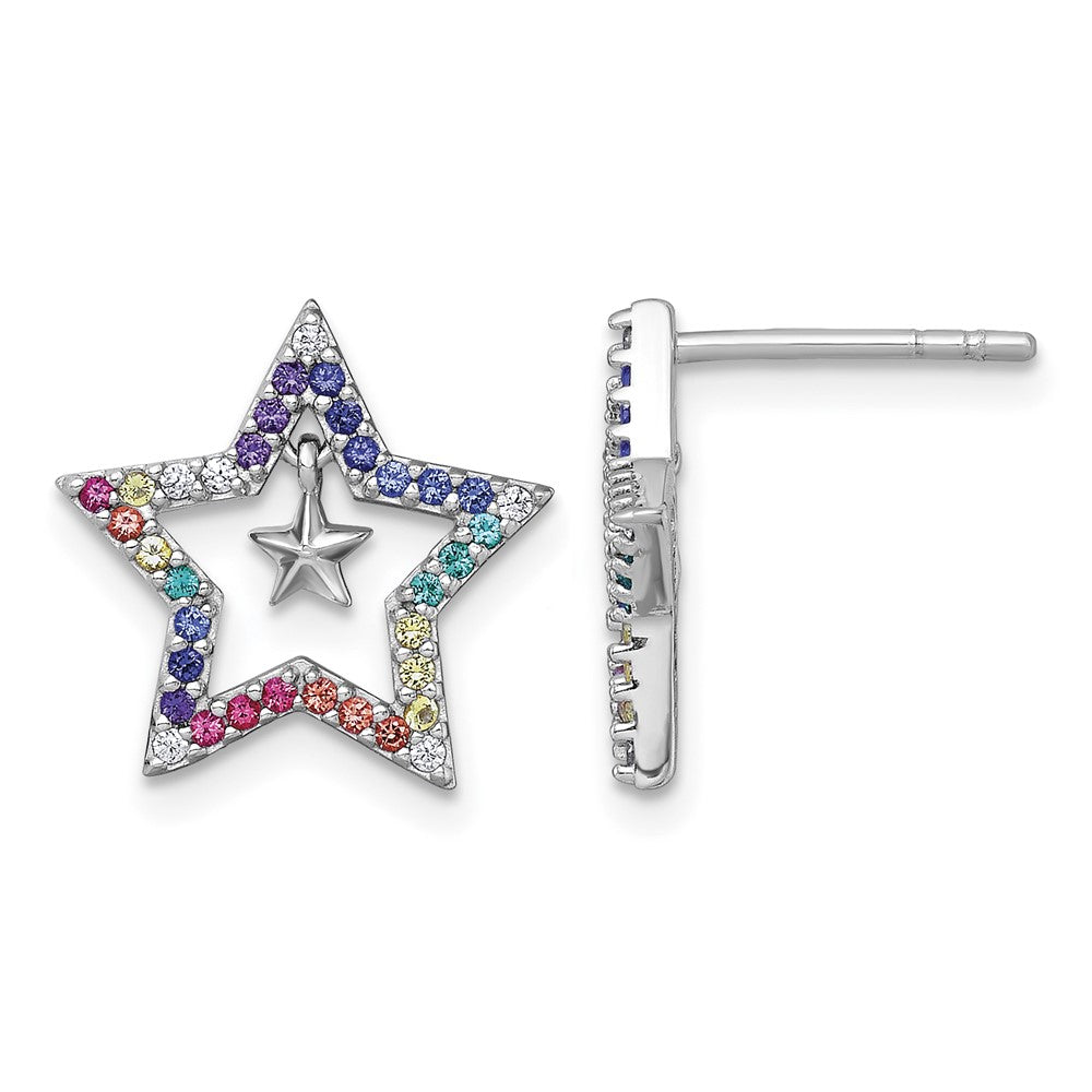 Sterlingsilber Rhodiniert-pl Farbe Nano Crystals Stern mit Mini Stern Kinder Ohrstecker