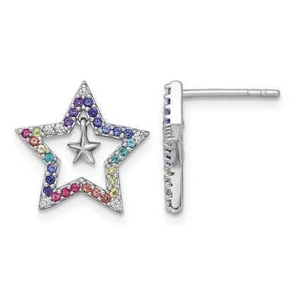 Sterlingsilber Rhodiniert-pl Farbe Nano Crystals Stern mit Mini Stern Kinder Ohrstecker
