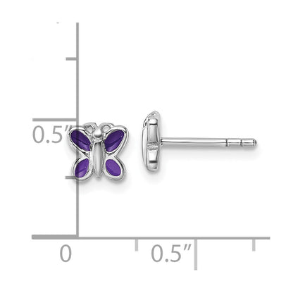 Sterlingsilber Rhodiniert Kinder Emaille Schmetterling Ohrstecker