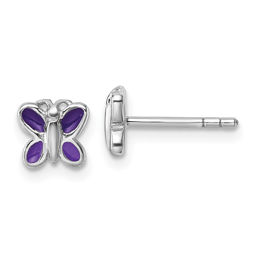 Sterlingsilber Rhodiniert Kinder Emaille Schmetterling Ohrstecker