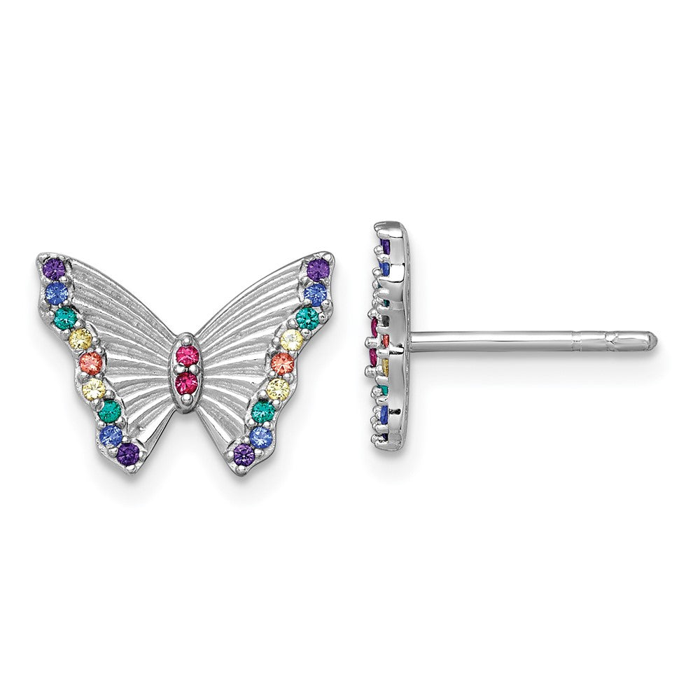 Sterlingsilber Rhodiniert-pl Farbe Nano Crystals Schmetterling Kinder Ohrstecker