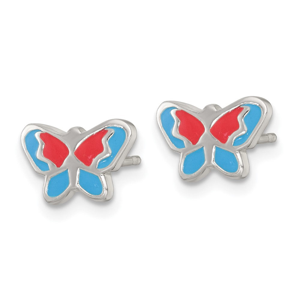 Sterlingsilber Poliert Emailliert Schmetterling Kinder Ohrstecker