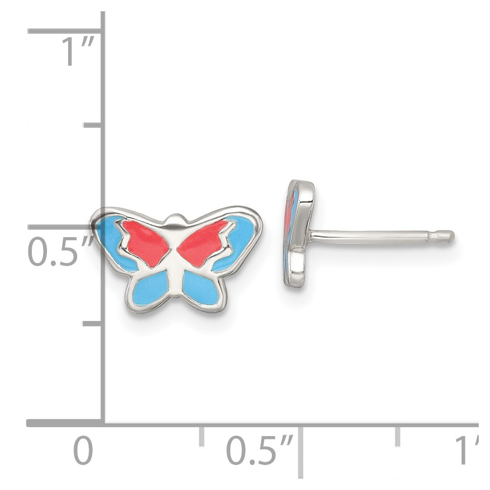 Sterlingsilber Poliert Emailliert Schmetterling Kinder Ohrstecker
