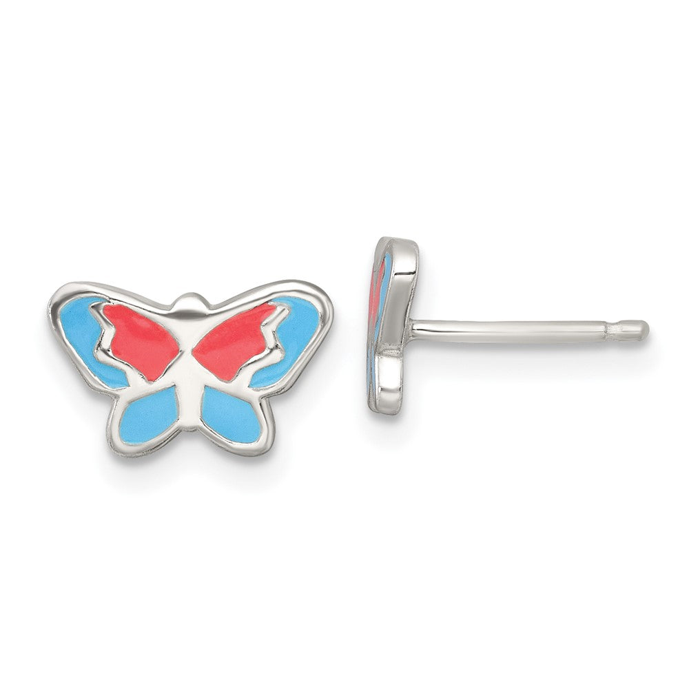 Sterlingsilber Poliert Emailliert Schmetterling Kinder Ohrstecker