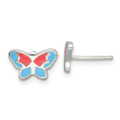 Sterlingsilber Poliert Emailliert Schmetterling Kinder Ohrstecker