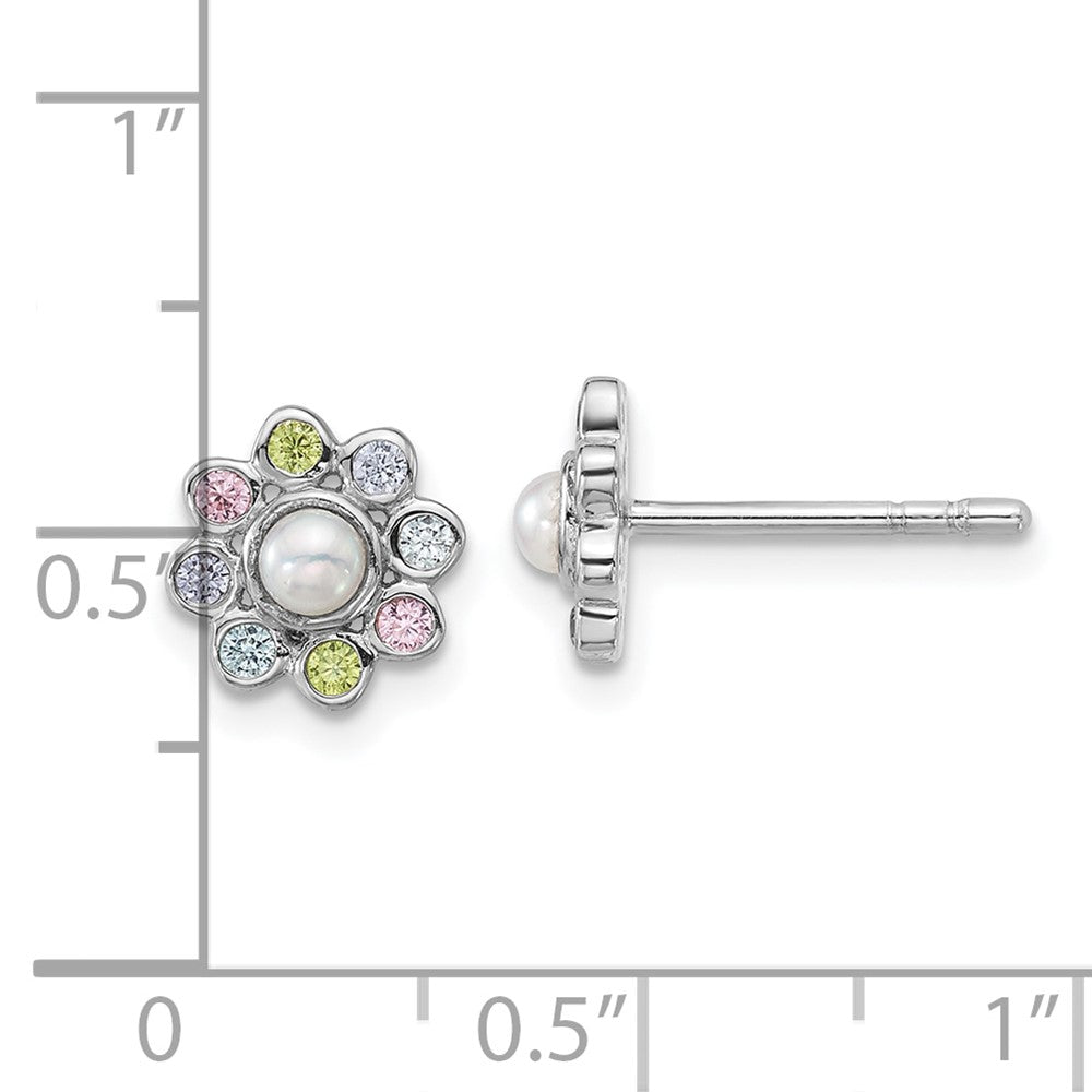 Sterlingsilber Rhodiniert Kinder Zirkonia und Fwc Perle Ohrstecker