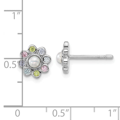 Sterlingsilber Rhodiniert Kinder Zirkonia und Fwc Perle Ohrstecker