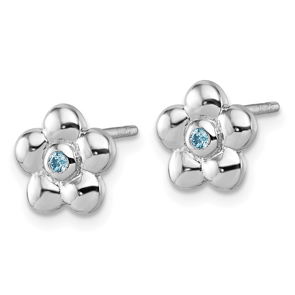 Sterlingsilber Rhodiniert Poliert Blau Zirkonia Blume Ohrstecker