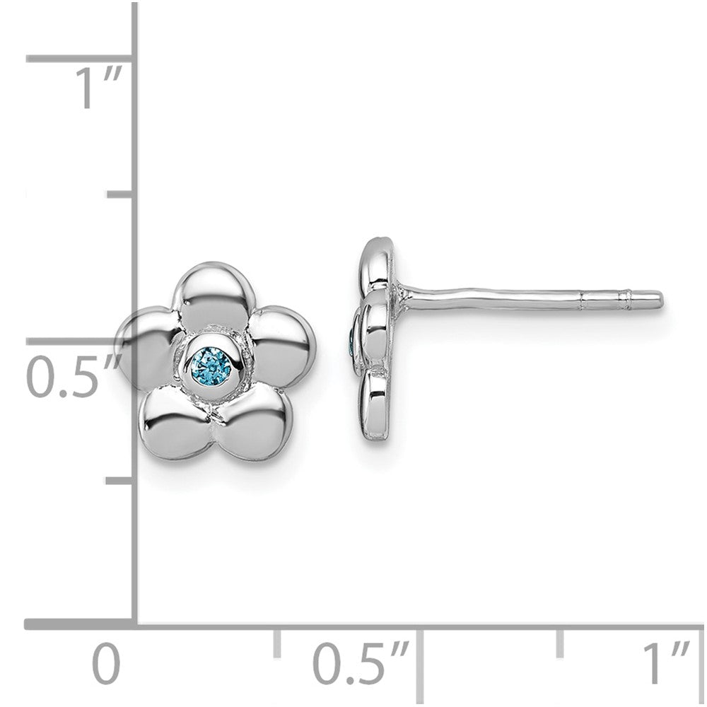 Sterlingsilber Rhodiniert Poliert Blau Zirkonia Blume Ohrstecker