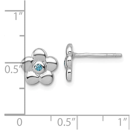 Sterlingsilber Rhodiniert Poliert Blau Zirkonia Blume Ohrstecker