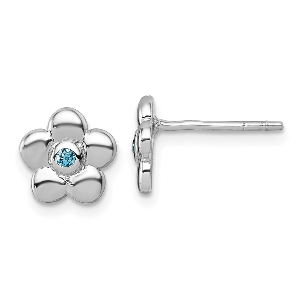 Sterlingsilber Rhodiniert Poliert Blau Zirkonia Blume Ohrstecker