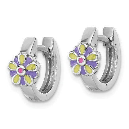 Sterlingsilber Rhodiniert Kinder Emaille Blume Klappbar Creolen