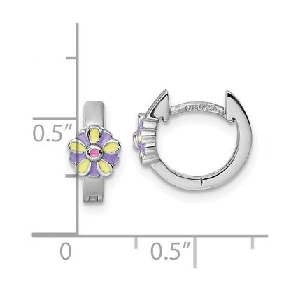 Sterlingsilber Rhodiniert Kinder Emaille Blume Klappbar Creolen